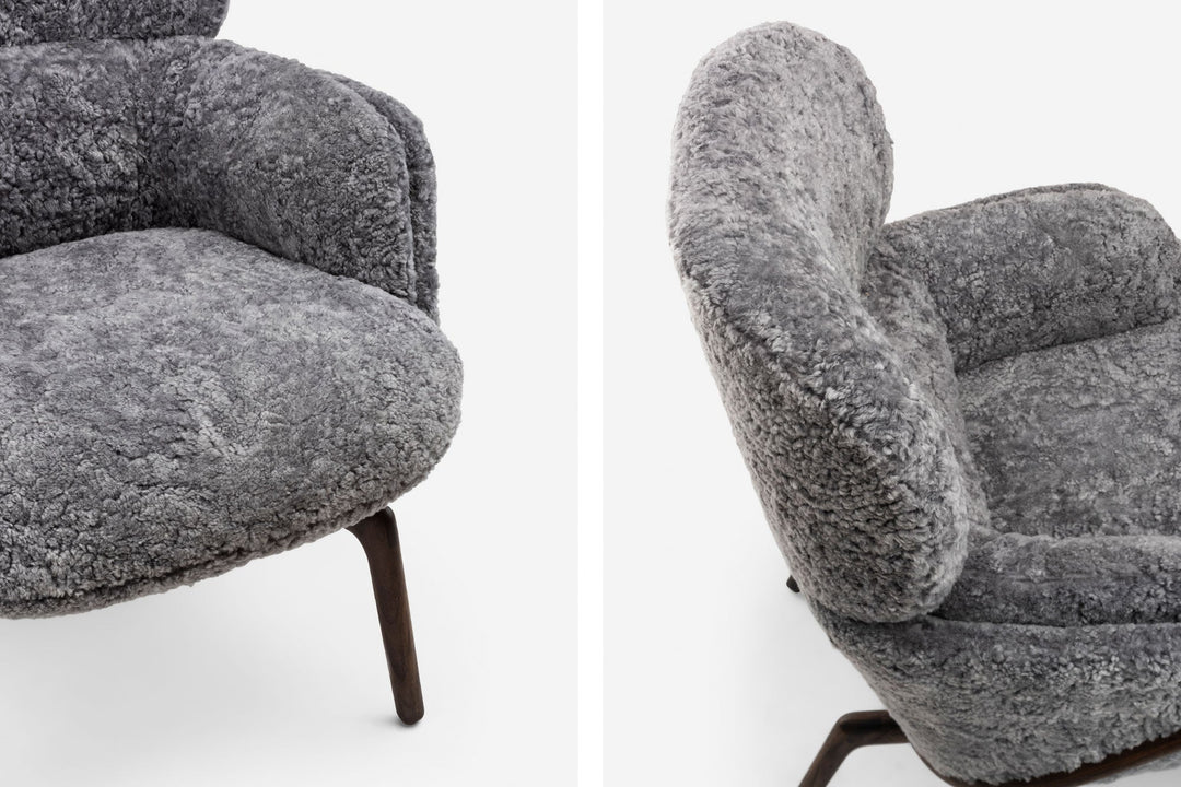 BLACK OILED WALNUT & SCANDINAVIAN GREY CURLY SHEEPSKIN
