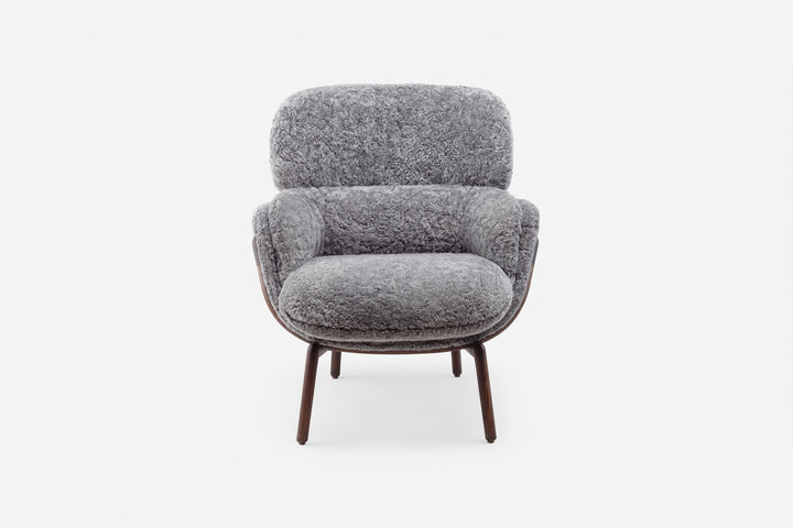 BLACK OILED WALNUT & SCANDINAVIAN GREY CURLY SHEEPSKIN