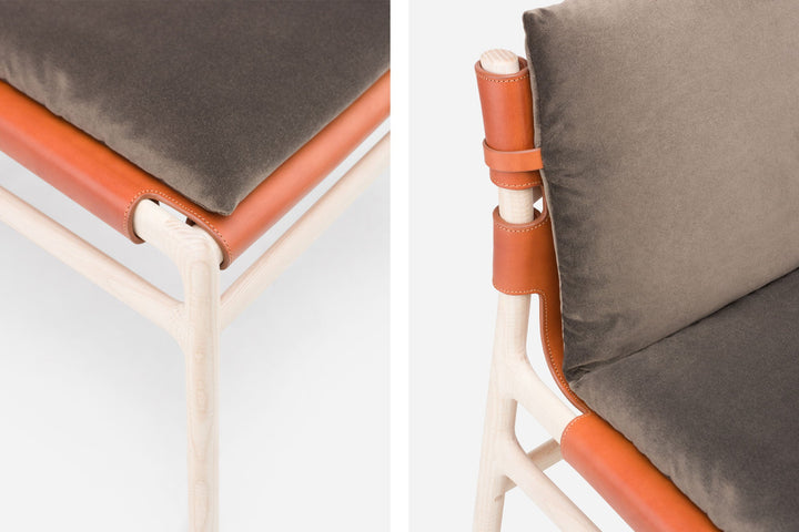 WHITE OILED ASH & DARK TAN LEATHER & BALBOA 29 FABRIC