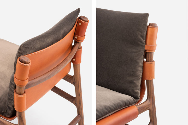 DANISH OILED WALNUT & DARK TAN LEATHER & BALBOA 29 FABRIC