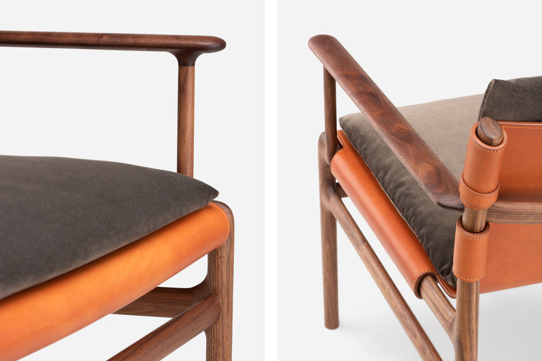 DANISH OILED WALNUT & DARK TAN LEATHER & BALBOA 29 FABRIC