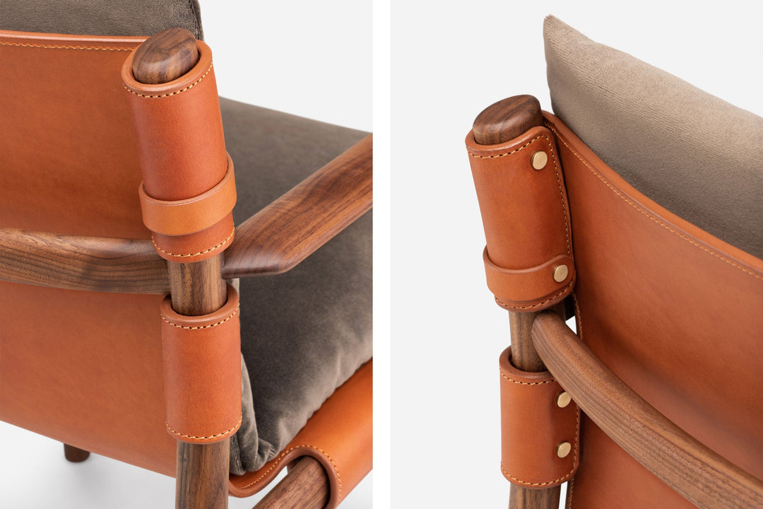 DANISH OILED WALNUT & DARK TAN LEATHER & BALBOA 29 FABRIC