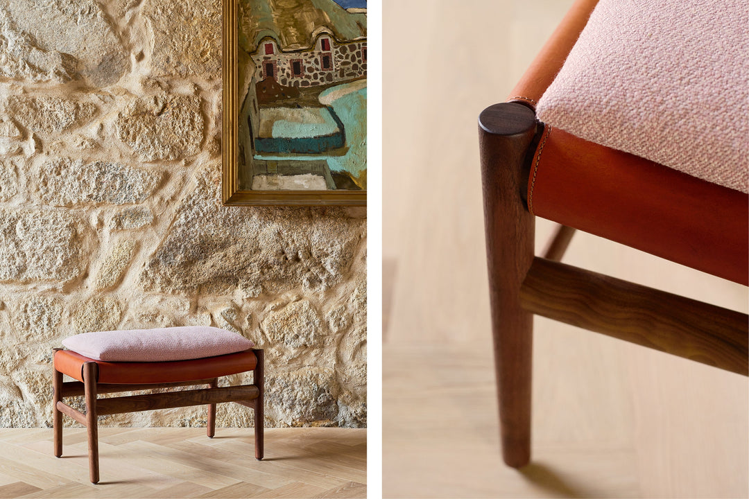 DANISH OILED WALNUT & DARK TAN LEATHER & ECRITURE 640 FABRIC