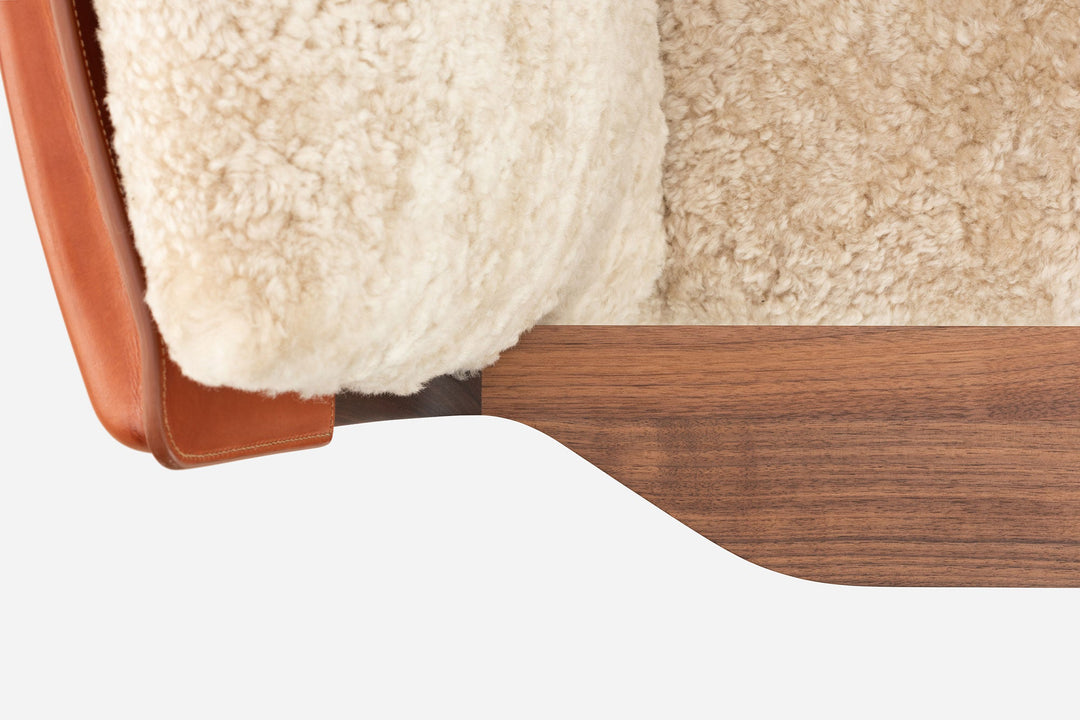 DANISH OILED WALNUT & DARK TAN LEATHER & MOHAWI CURLY WOOL SHEEPSKIN