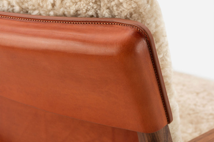 DANISH OILED WALNUT & DARK TAN LEATHER & MOHAWI CURLY WOOL SHEEPSKIN