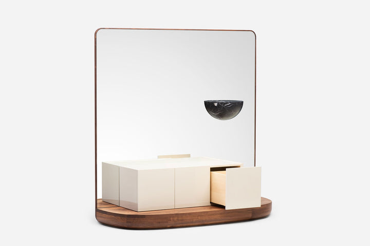 DANISH OILED WALNUT & WHITE GLOSS LACQUER & BLACK MARQUINA MARBLE