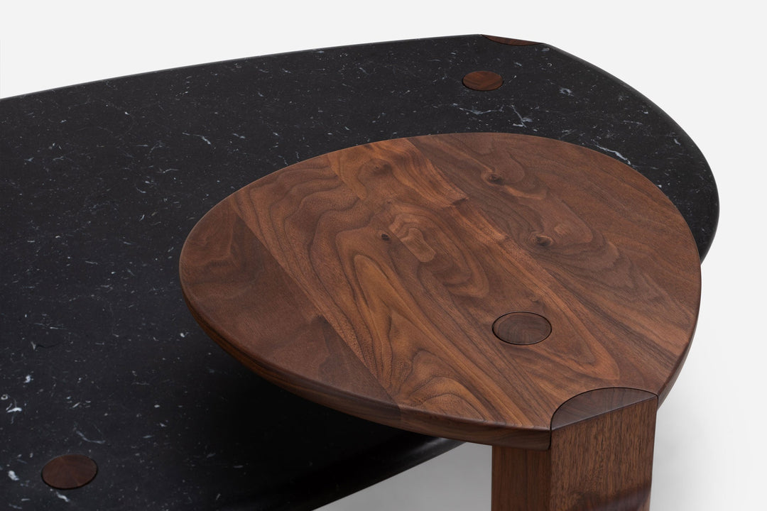 BLACK MARQUINA MARBLE & DANISH OILED WALNUT (MODEL: LFM, H 35 CM + 689 TWENTY-FIVE SIDE TABLE))