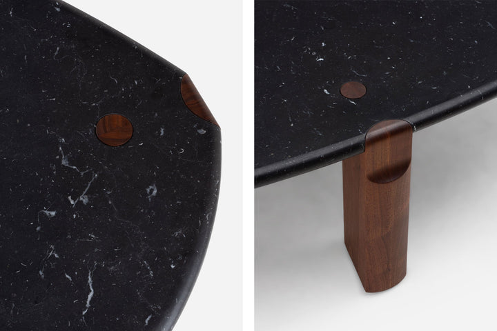 BLACK MARQUINA MARBLE & DANISH OILED WALNUT (MODEL: LFM, H 35 CM)