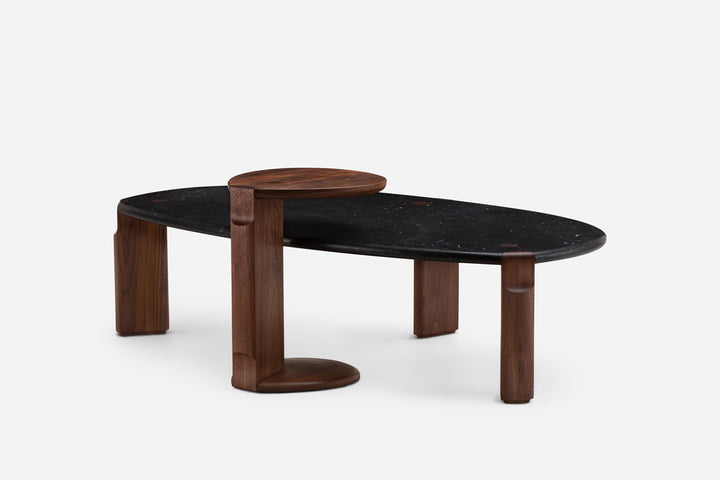 BLACK MARQUINA MARBLE & DANISH OILED WALNUT (MODEL: LFM, H 35 CM + 689 TWENTY-FIVE SIDE TABLE))