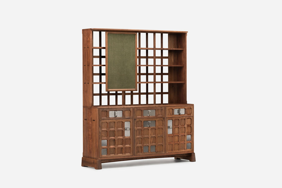 DANISH OILED WALNUT & GREY CERAMIC & GREEN FLORES LINEN TEXTILE (MODEL: MF)