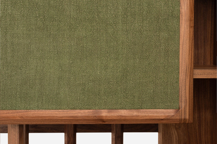 DANISH OILED WALNUT & GREY CERAMIC & GREEN FLORES LINEN TEXTILE