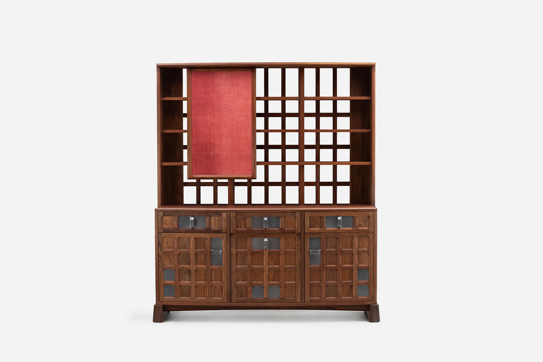 DANISH OILED WALNUT & GREY CERAMIC & MADDER RED FLORES LINEN TEXTILE (MODEL: MF)