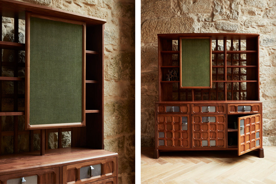 DANISH OILED WALNUT & GREY CERAMIC & GREEN FLORES LINEN TEXTILE (MODEL: MF)