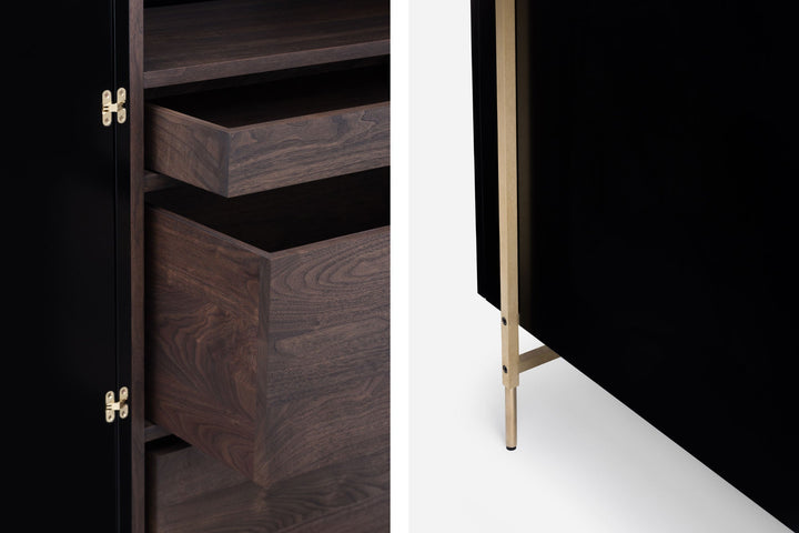 BLACK OILED WALNUT & BLACK GLOSS HDF & BRUSHED BRASS