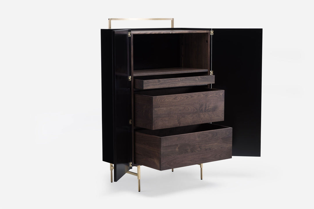 BLACK OILED WALNUT & BLACK GLOSS HDF & BRUSHED BRASS