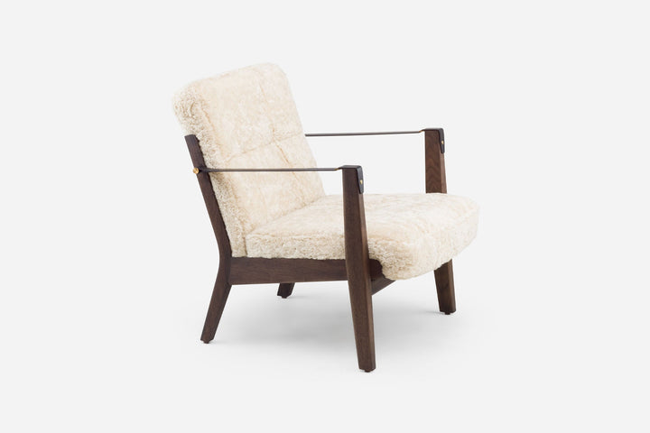 BLACK OILED WALNUT & MOHAWI CURLY WOOL SHEEPSKIN & BLACK LEATHER STRAPS