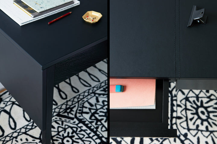 BLACK PAINTED ASH & BLACK NATURAL GRAIN LEATHER