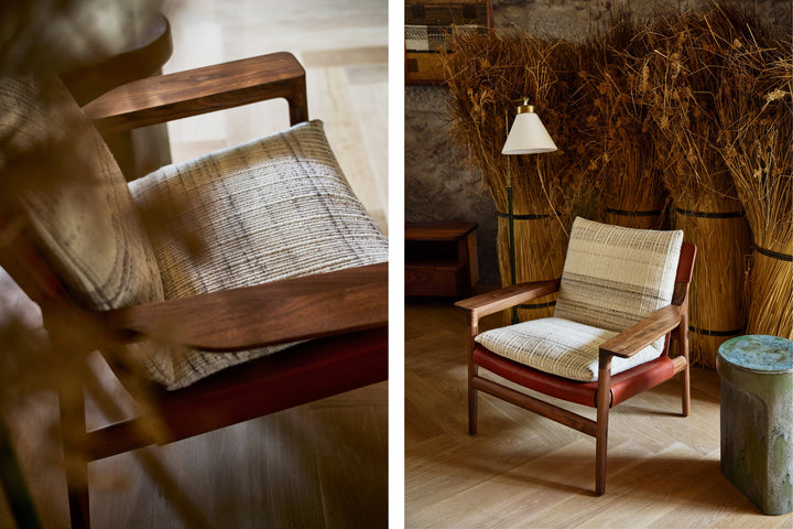 DANISH OILED WALNUT & DARK TAN LEATHER & MANTA LIDO MESCLA / CRU (MODEL: SZG)