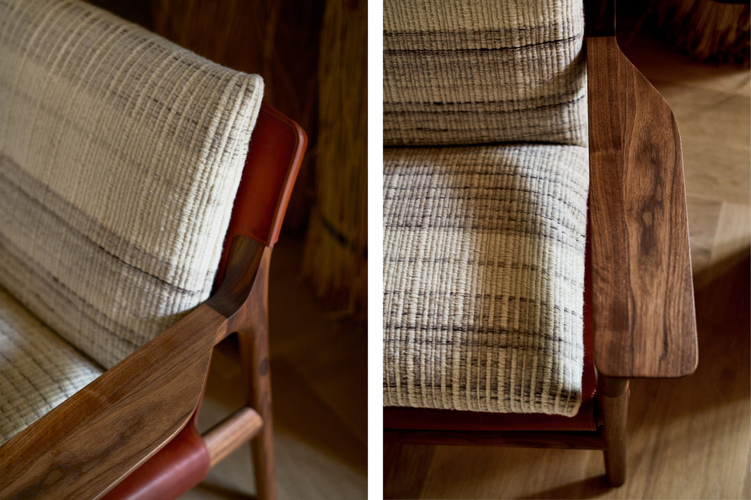 DANISH OILED WALNUT & DARK TAN LEATHER & MANTA LIDO MESCLA / CRU (MODEL: SZG)