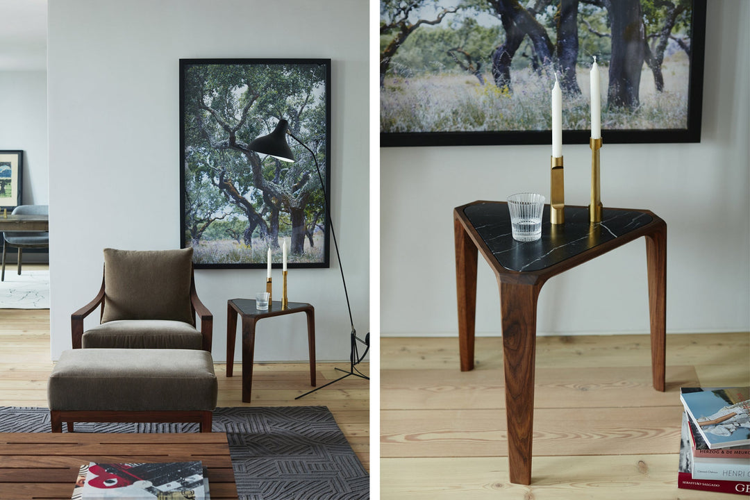 DANISH OILED WALNUT & BLACK MARQUINA MARBLE (+ LOW LOUNGE CHAIR AND OTTOMAN)