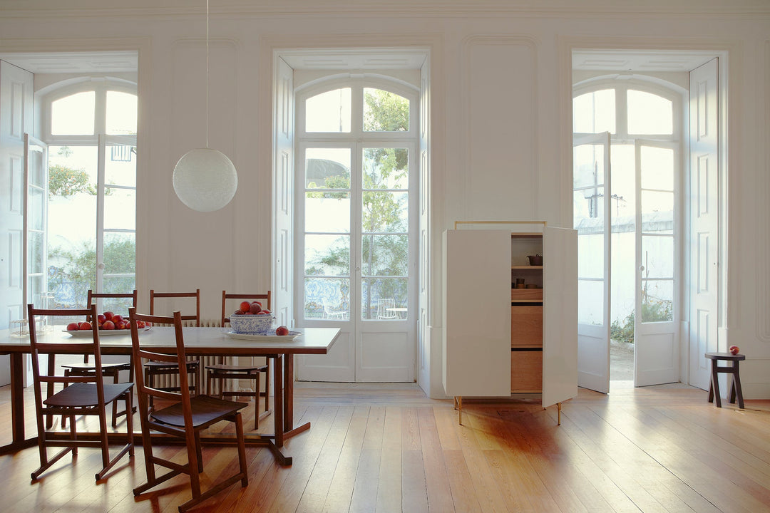 DANISH OILED WALNUT & CARRARA MARBLE & BRUSHED BRASS (+ SHAKER CHAIR, TRUNK TALL CABINET, COMMUNE STOOL)