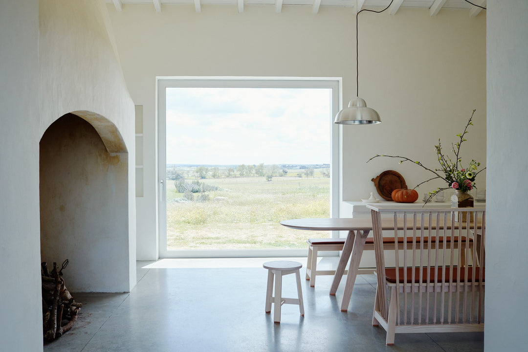 WHITE OILED ASH (MODEL: 445 + SEAT PAD + BENCH, TOGETHER TABLE AND STOOL)