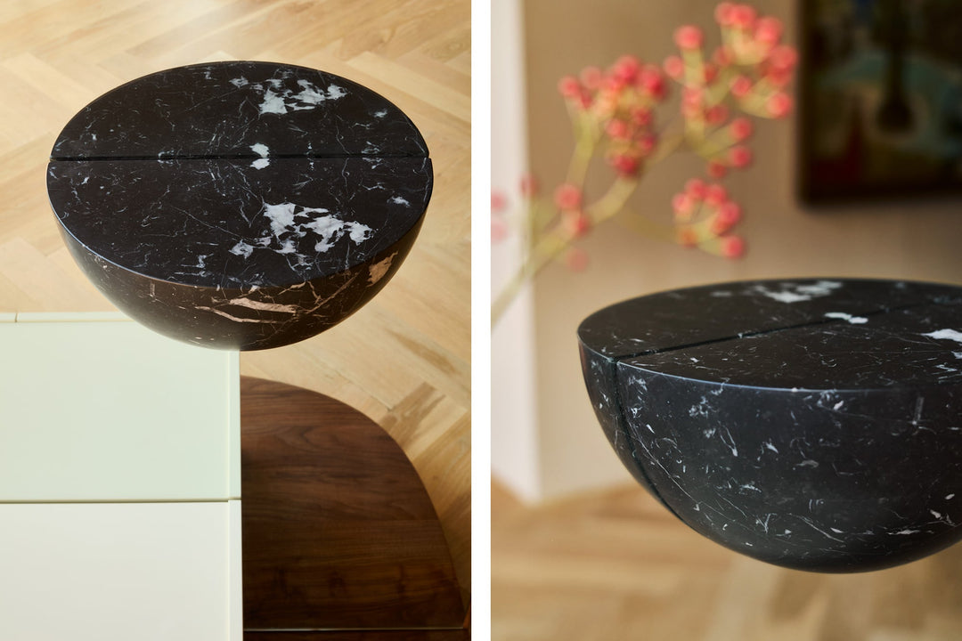 DANISH OILED WALNUT & WHITE GLOSS LACQUER & BLACK MARQUINA MARBLE